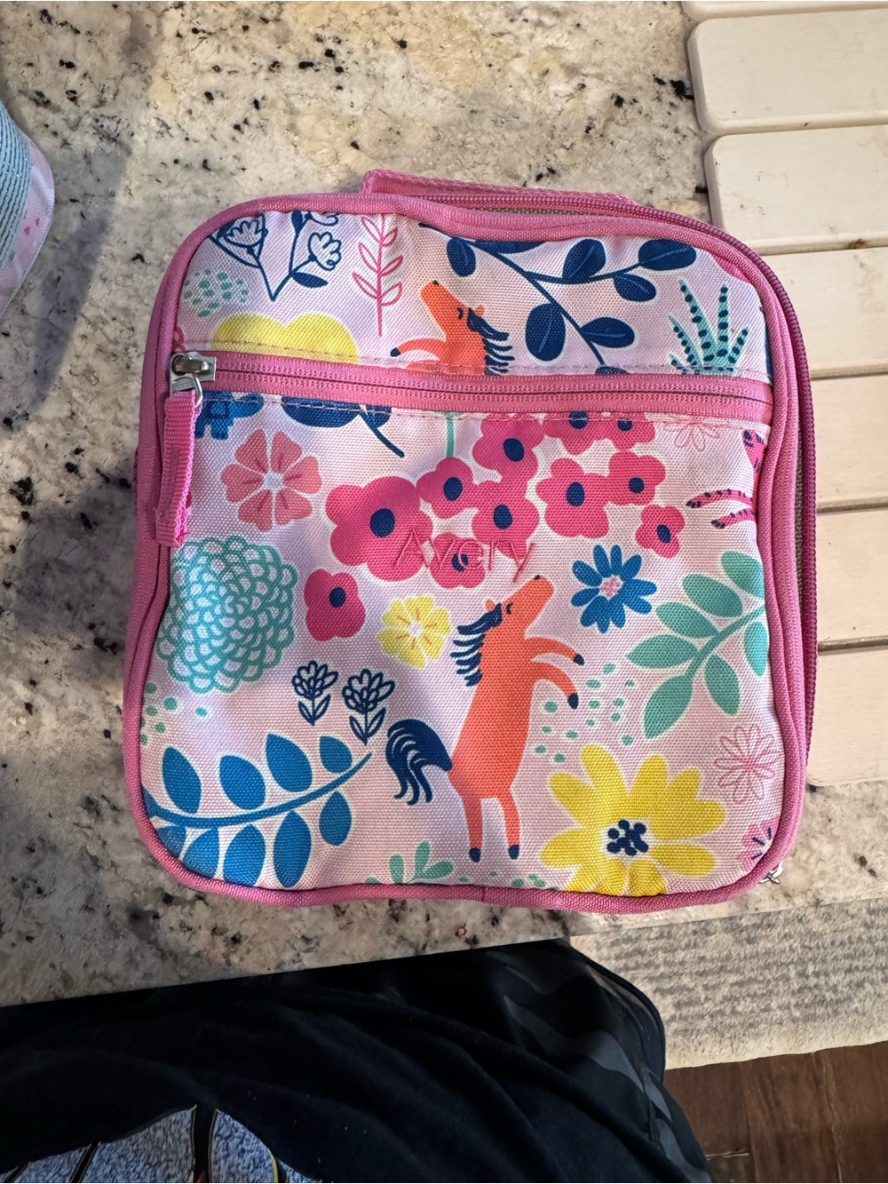 Pottery Barn Kids Pink Floral Unicorn Lunch Tote with Multicolor Accents